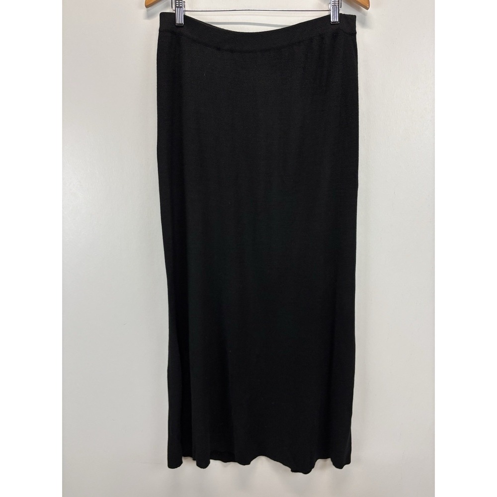 Vtg Liz Claiborne Knit Maxi Skirt Womens 1X Plus Black Back Slit Witchy Fairy